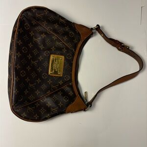 Louis Vuitton Brown Monogram Canvas Shoulder Bag with Gold Plaque
